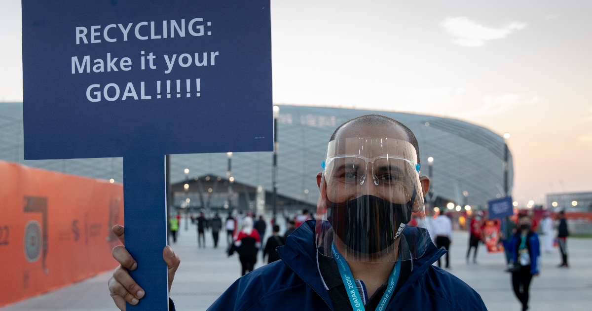 Volunteer encourages recycling at FIFA Club World Cup